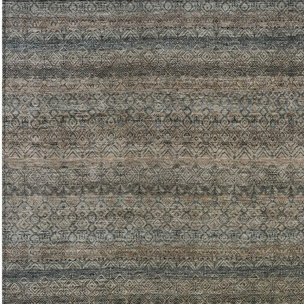 HomeRoots 5' Stylish Chocolate and Gray Striped Indoor-Outdoor Area Rug – Durable, Washable, and Versatile 9' X 12' 631675