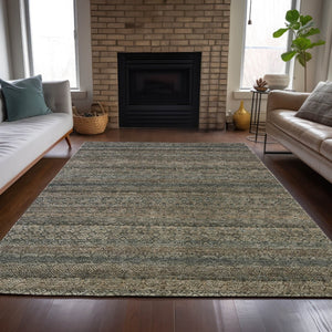 HomeRoots 5' Stylish Chocolate and Gray Striped Indoor-Outdoor Area Rug – Durable, Washable, and Versatile 9' X 12' 631675