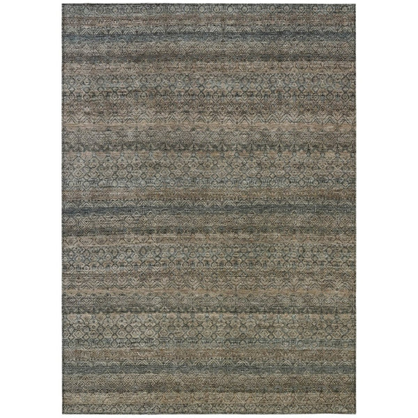 HomeRoots 5' Stylish Chocolate and Gray Striped Indoor-Outdoor Area Rug – Durable, Washable, and Versatile 10' X 14' 631676