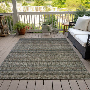 HomeRoots 5' Stylish Chocolate and Gray Striped Indoor-Outdoor Area Rug – Durable, Washable, and Versatile 10' X 14' 631676