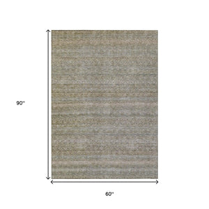 HomeRoots 5' Durable Khaki and Beige Striped Area Rug - Stylish, Washable, Indoor-Outdoor Comfort for Any Space 5' X 8' 631678