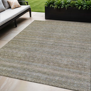 HomeRoots 5' Durable Khaki and Beige Striped Area Rug - Stylish, Washable, Indoor-Outdoor Comfort for Any Space 5' X 8' 631678