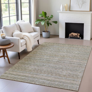 HomeRoots 5' Durable Khaki and Beige Striped Area Rug - Stylish, Washable, Indoor-Outdoor Comfort for Any Space 5' X 8' 631678