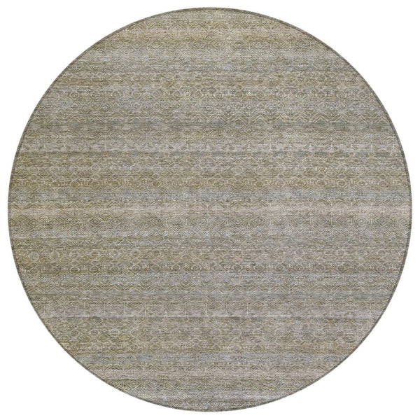 HomeRoots 5' Durable Khaki and Beige Striped Area Rug - Stylish, Washable, Indoor-Outdoor Comfort for Any Space 8' Round 631679