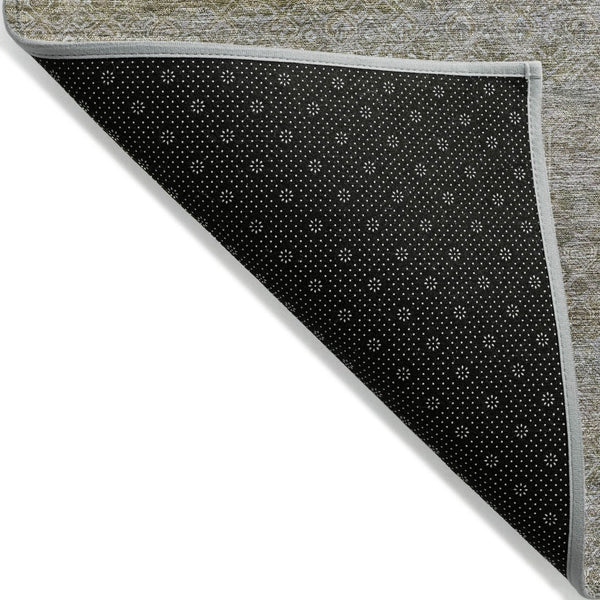 HomeRoots 5' Durable Khaki and Beige Striped Area Rug - Stylish, Washable, Indoor-Outdoor Comfort for Any Space 8' Round 631679