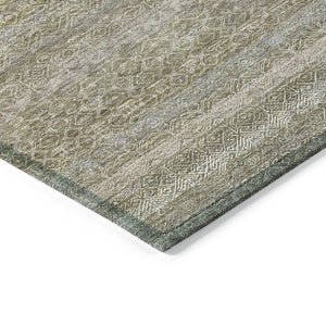 HomeRoots 5' Durable Khaki and Beige Striped Area Rug - Stylish, Washable, Indoor-Outdoor Comfort for Any Space 8' Round 631679