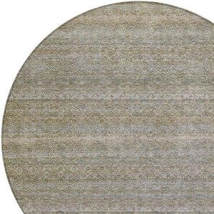 HomeRoots 5' Durable Khaki and Beige Striped Area Rug - Stylish, Washable, Indoor-Outdoor Comfort for Any Space 8' Round 631679