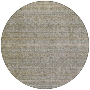 HomeRoots 5' Durable Khaki and Beige Striped Area Rug - Stylish, Washable, Indoor-Outdoor Comfort for Any Space 8' Round 631679
