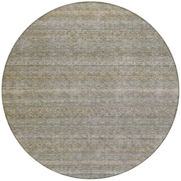 HomeRoots 5' Durable Khaki and Beige Striped Area Rug - Stylish, Washable, Indoor-Outdoor Comfort for Any Space 8' Round 631679