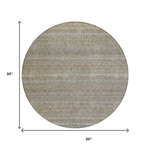 HomeRoots 5' Durable Khaki and Beige Striped Area Rug - Stylish, Washable, Indoor-Outdoor Comfort for Any Space 8' Round 631679