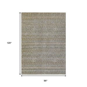 HomeRoots 5' Durable Khaki and Beige Striped Area Rug - Stylish, Washable, Indoor-Outdoor Comfort for Any Space 8' X 10' 631680