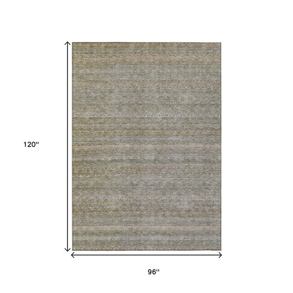 HomeRoots 5' Durable Khaki and Beige Striped Area Rug - Stylish, Washable, Indoor-Outdoor Comfort for Any Space 8' X 10' 631680