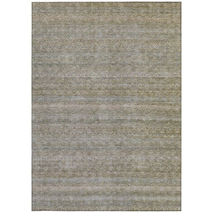 HomeRoots 5' Durable Khaki and Beige Striped Area Rug - Stylish, Washable, Indoor-Outdoor Comfort for Any Space 9' X 12' 631681