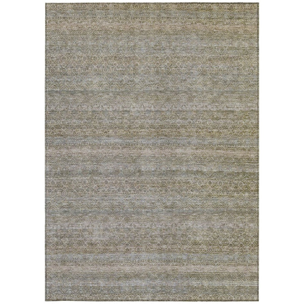HomeRoots 5' Durable Khaki and Beige Striped Area Rug - Stylish, Washable, Indoor-Outdoor Comfort for Any Space 9' X 12' 631681