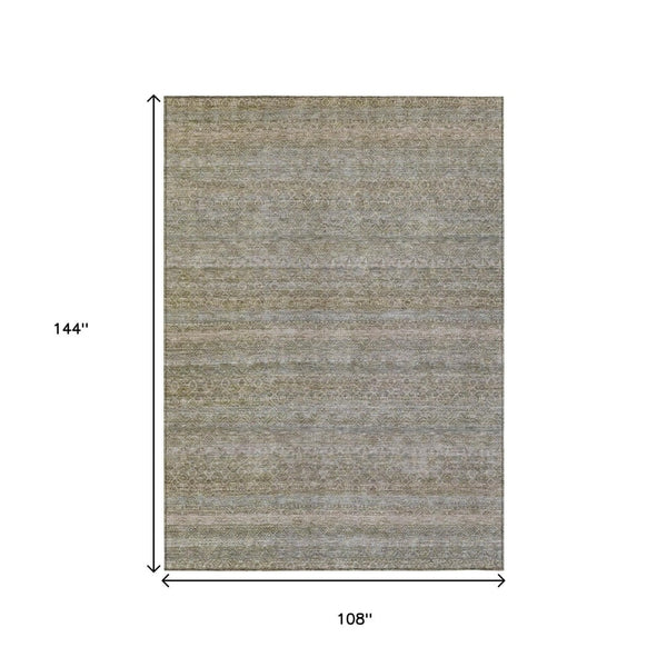 HomeRoots 5' Durable Khaki and Beige Striped Area Rug - Stylish, Washable, Indoor-Outdoor Comfort for Any Space 9' X 12' 631681
