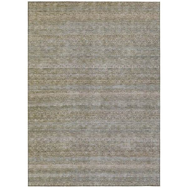 HomeRoots 5' Durable Khaki and Beige Striped Area Rug - Stylish, Washable, Indoor-Outdoor Comfort for Any Space 9' X 12' 631681