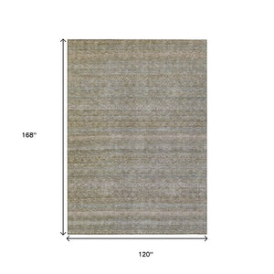 HomeRoots 5' Durable Khaki and Beige Striped Area Rug - Stylish, Washable, Indoor-Outdoor Comfort for Any Space 10' X 14' 631682