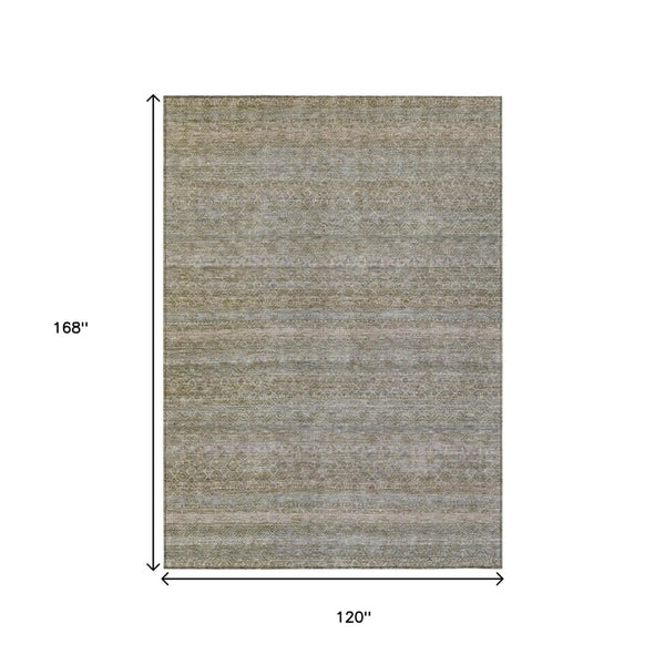 HomeRoots 5' Durable Khaki and Beige Striped Area Rug - Stylish, Washable, Indoor-Outdoor Comfort for Any Space 10' X 14' 631682