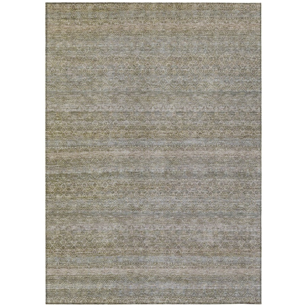 HomeRoots 5' Durable Khaki and Beige Striped Area Rug - Stylish, Washable, Indoor-Outdoor Comfort for Any Space 10' X 14' 631682