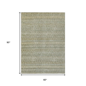 HomeRoots 5' Versatile Linen and Beige Striped Area Rug for Indoor and Outdoor Use – Durable, Washable Design 5' X 8' 631684