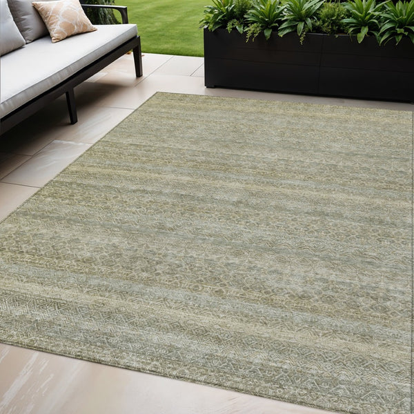 HomeRoots 5' Versatile Linen and Beige Striped Area Rug for Indoor and Outdoor Use – Durable, Washable Design 5' X 8' 631684