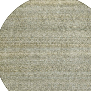 HomeRoots 5' Versatile Linen and Beige Striped Area Rug for Indoor and Outdoor Use – Durable, Washable Design 8' Round 631685