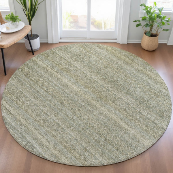 HomeRoots 5' Versatile Linen and Beige Striped Area Rug for Indoor and Outdoor Use – Durable, Washable Design 8' Round 631685