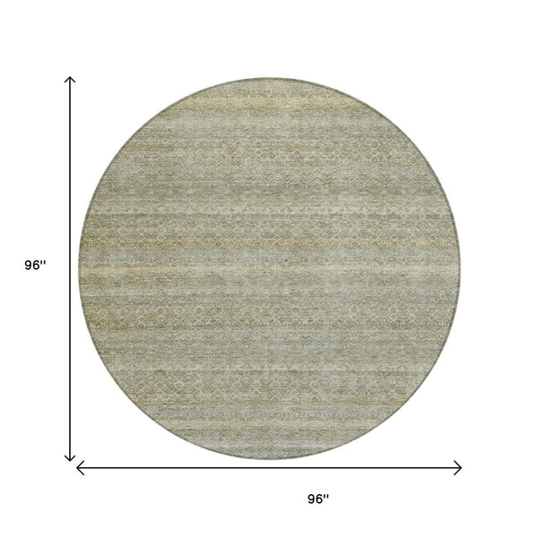 HomeRoots 5' Versatile Linen and Beige Striped Area Rug for Indoor and Outdoor Use – Durable, Washable Design 8' Round 631685