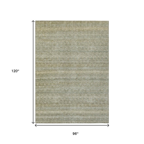 HomeRoots 5' Versatile Linen and Beige Striped Area Rug for Indoor and Outdoor Use – Durable, Washable Design 8' X 10' 631686