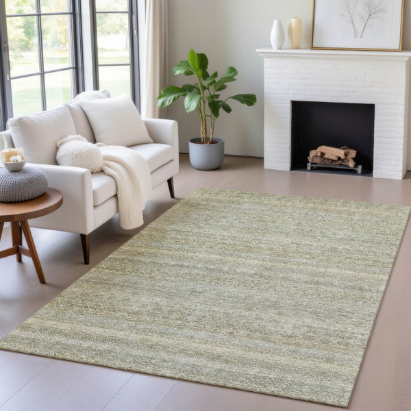 HomeRoots 5' Versatile Linen and Beige Striped Area Rug for Indoor and Outdoor Use – Durable, Washable Design 8' X 10' 631686