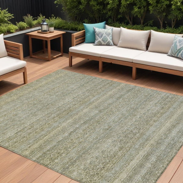 HomeRoots 5' Versatile Linen and Beige Striped Area Rug for Indoor and Outdoor Use – Durable, Washable Design 9' X 12' 631687