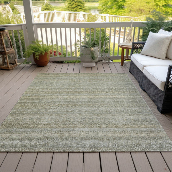 HomeRoots 5' Versatile Linen and Beige Striped Area Rug for Indoor and Outdoor Use – Durable, Washable Design 9' X 12' 631687