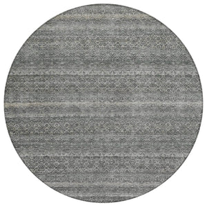 HomeRoots 5' Stylish Pewter and Gray Striped Washable Area Rug for Indoor and Outdoor Spaces - Durable Design 8' Round 631691