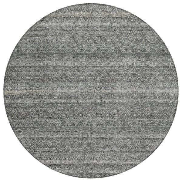 HomeRoots 5' Stylish Pewter and Gray Striped Washable Area Rug for Indoor and Outdoor Spaces - Durable Design 8' Round 631691