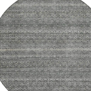 HomeRoots 5' Stylish Pewter and Gray Striped Washable Area Rug for Indoor and Outdoor Spaces - Durable Design 8' Round 631691