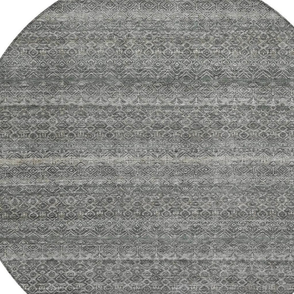 HomeRoots 5' Stylish Pewter and Gray Striped Washable Area Rug for Indoor and Outdoor Spaces - Durable Design 8' Round 631691