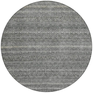 HomeRoots 5' Stylish Pewter and Gray Striped Washable Area Rug for Indoor and Outdoor Spaces - Durable Design 8' Round 631691