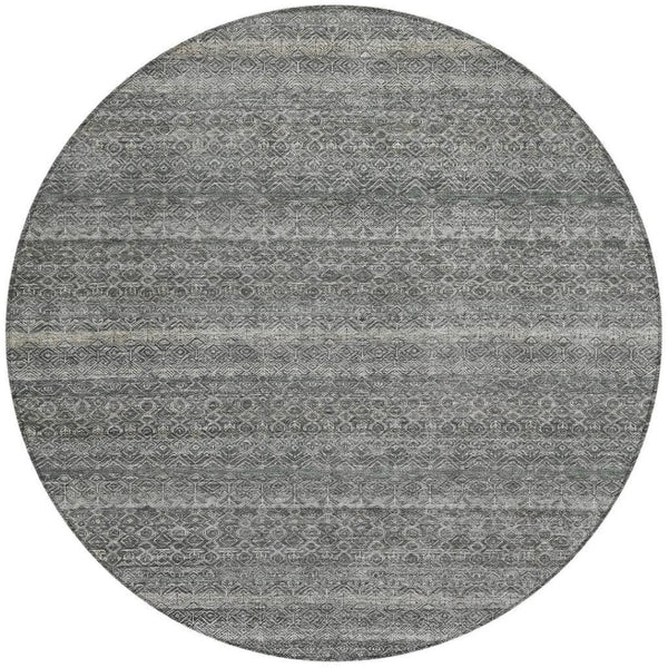 HomeRoots 5' Stylish Pewter and Gray Striped Washable Area Rug for Indoor and Outdoor Spaces - Durable Design 8' Round 631691