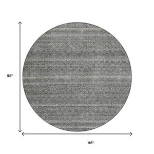 HomeRoots 5' Stylish Pewter and Gray Striped Washable Area Rug for Indoor and Outdoor Spaces - Durable Design 8' Round 631691