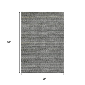 HomeRoots 5' Stylish Pewter and Gray Striped Washable Area Rug for Indoor and Outdoor Spaces - Durable Design 8' X 10' 631692