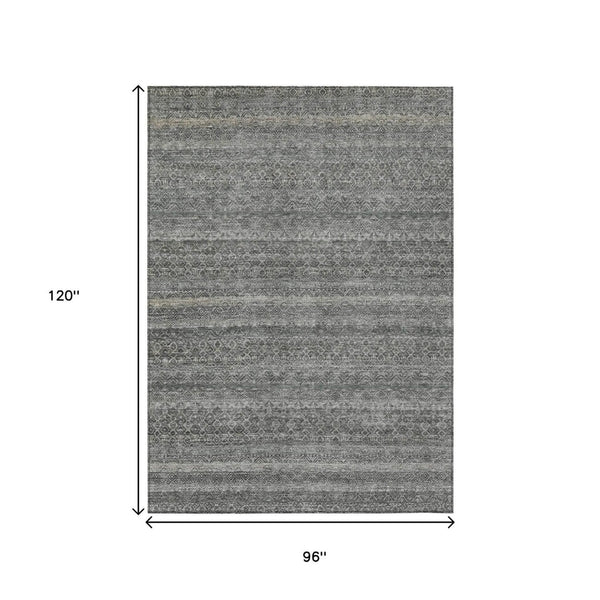 HomeRoots 5' Stylish Pewter and Gray Striped Washable Area Rug for Indoor and Outdoor Spaces - Durable Design 8' X 10' 631692
