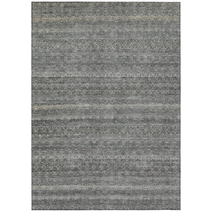 HomeRoots 5' Stylish Pewter and Gray Striped Washable Area Rug for Indoor and Outdoor Spaces - Durable Design 8' X 10' 631692