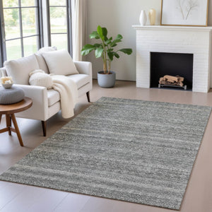 HomeRoots 5' Stylish Pewter and Gray Striped Washable Area Rug for Indoor and Outdoor Spaces - Durable Design 8' X 10' 631692