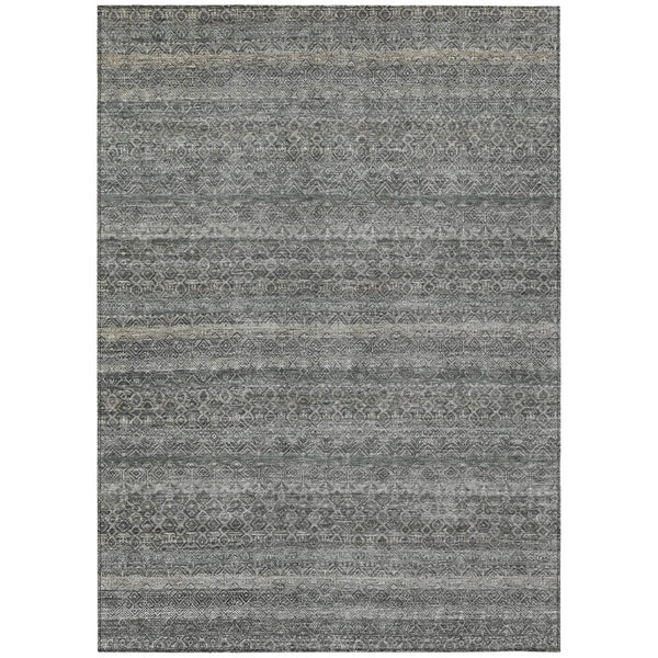 HomeRoots 5' Stylish Pewter and Gray Striped Washable Area Rug for Indoor and Outdoor Spaces - Durable Design 9' X 12' 631693