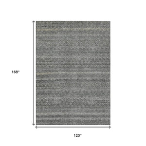 HomeRoots 5' Stylish Pewter and Gray Striped Washable Area Rug for Indoor and Outdoor Spaces - Durable Design 10' X 14' 631694