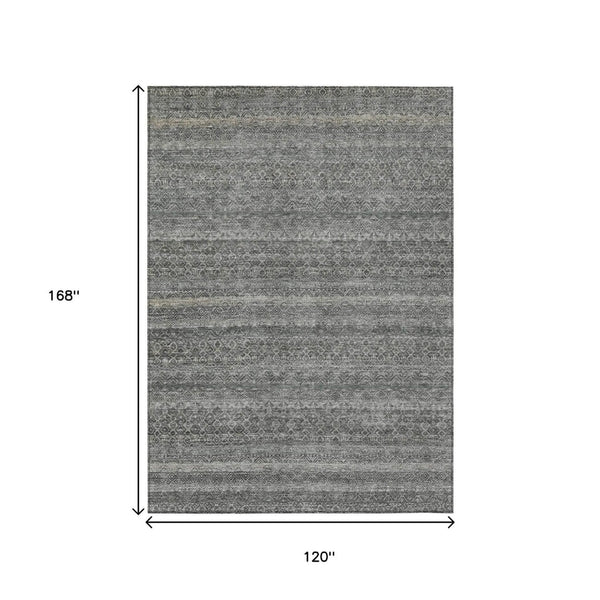HomeRoots 5' Stylish Pewter and Gray Striped Washable Area Rug for Indoor and Outdoor Spaces - Durable Design 10' X 14' 631694
