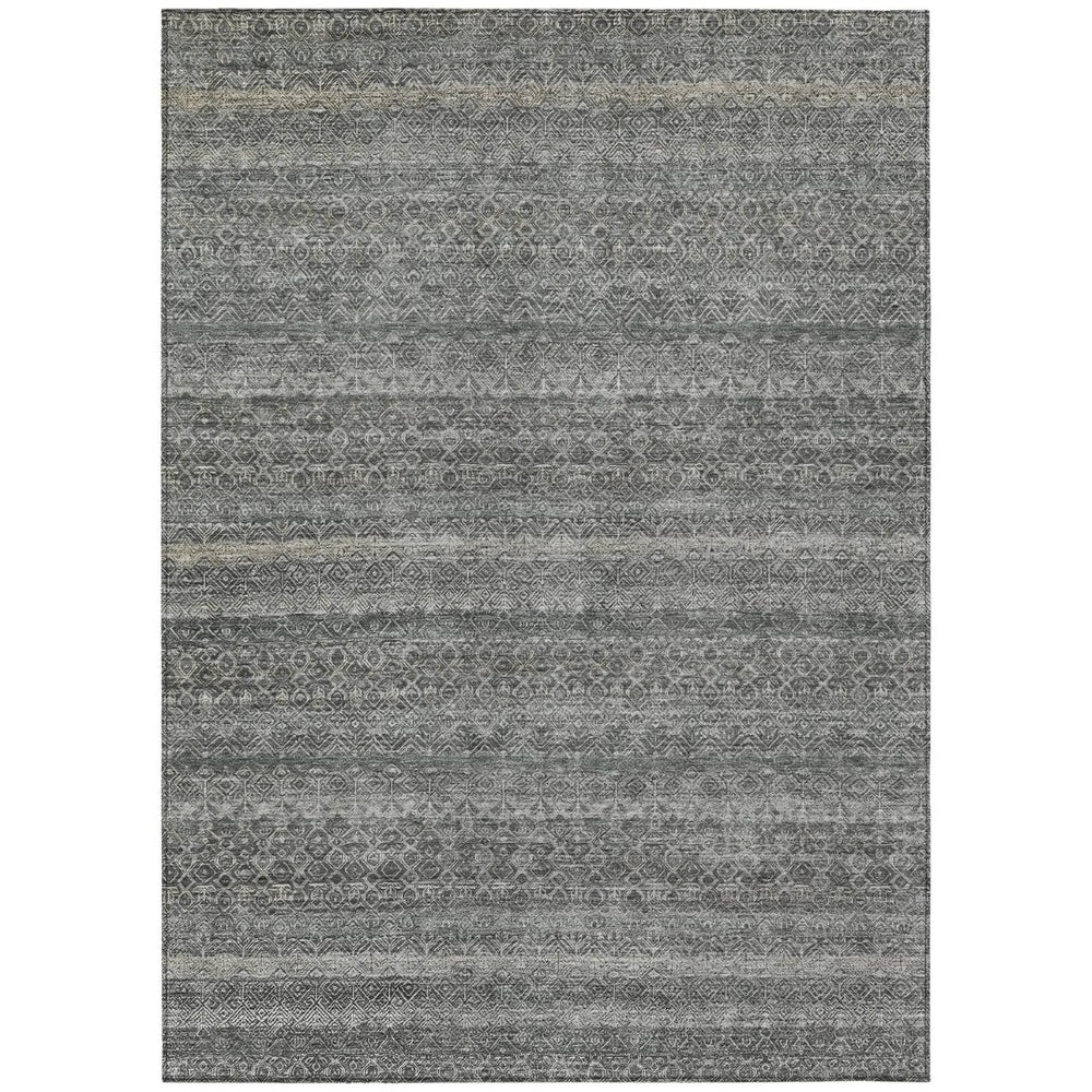 HomeRoots 5' Stylish Pewter and Gray Striped Washable Area Rug for Indoor and Outdoor Spaces - Durable Design 10' X 14' 631694