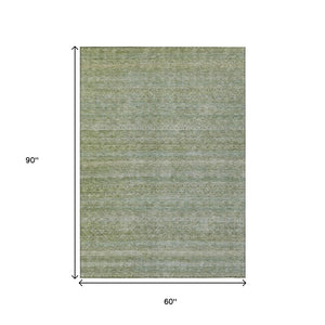 HomeRoots 5' Sage and Ivory Striped Area Rug - Coastal Charm for Indoor and Outdoor Spaces, Machine Washable 5' X 8' 631696