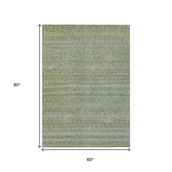 HomeRoots 5' Sage and Ivory Striped Area Rug - Coastal Charm for Indoor and Outdoor Spaces, Machine Washable 5' X 8' 631696