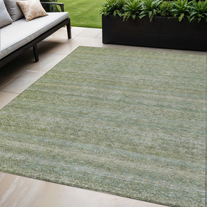 HomeRoots 5' Sage and Ivory Striped Area Rug - Coastal Charm for Indoor and Outdoor Spaces, Machine Washable 5' X 8' 631696